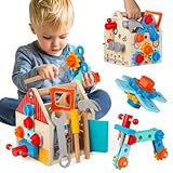 Toddler Tool Kit - 33 PCS Montessori Toddlers Tool Box, Kids Pretend Play Tool Set Age 2-4, STEM Educational Toys for Age 3, Wooden Construction Toys, Boys Birthday Gift 2,3,4,5 Year Old (House)