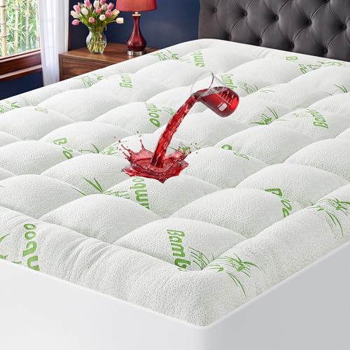 Waterproof Queen Size Mattress Topper Viscose Derived from Bamboo Extra Thick Mattress Pad for Back Pain Cooling Mattress Protector with Deep Pocket 8-21 Green Queen