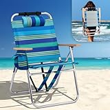 VINGLI Aluminum 17' Backpack Beach Chair – Tall Beach Chairs for Adults, Portable with Adjustable Straps, 3-Position Reclining, Cup Holder, High Lightweight Beach Chairs for Beach