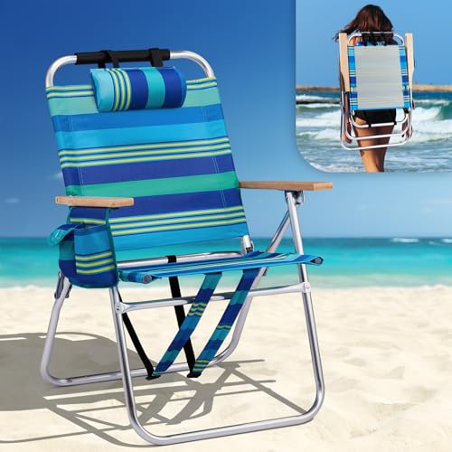 VINGLI Aluminum 17' Backpack Beach Chair – Tall Beach Chairs for Adults, Portable with Adjustable...