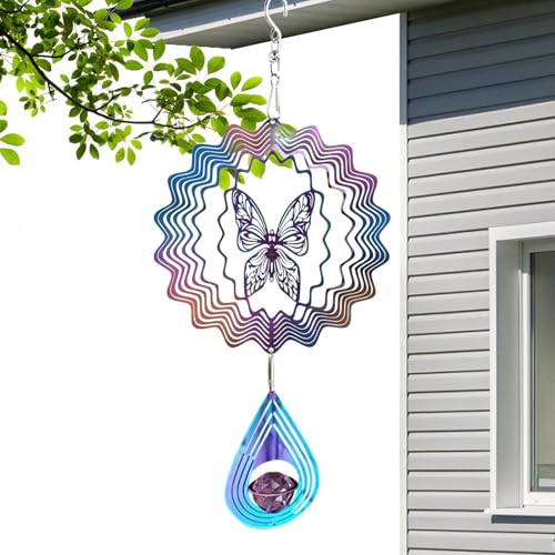 Wind Metal, s Wind Outdoor - Wind Sculptures Butterfly s Wind with Ball Spiral Tail | Stainless Steel Garden 5.91 Inch CREATE A Butterfly Effect