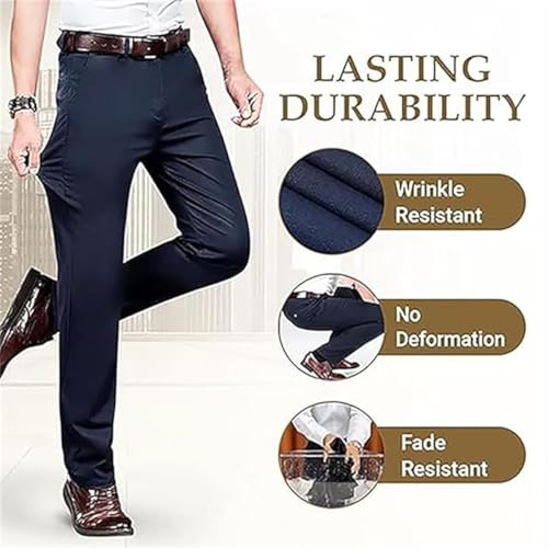 OldenEase - Men’s Pleated Ice Silk High-Waist Comfort Pant, Bussiness Casual Office Work Pants, Men Suit Pants4