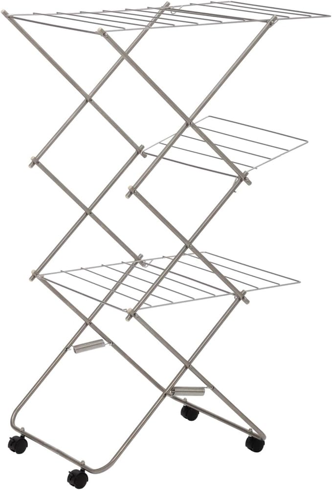 大木製作所 Large Wooden Workshop 00375-3 Laundry Dryer, Indoor Use, Foldable, 3 Tiers, 22.4 x 3.0 x 48.0 inches (57 x 75 x 122 cm), Wheels, Compact Storage, Tower Type, Laundry Hanger, Small