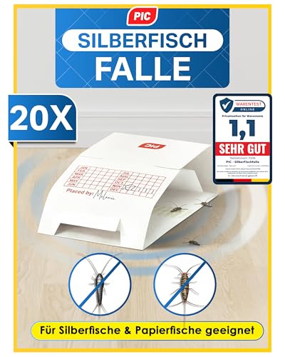 PIC Silberfischfalle 20 Stück, gegen Silberfische und Papierfische