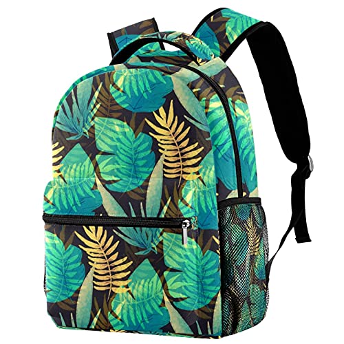 Sac à dos de voyage campus pour éviter le désordre, motif feuilles tropicales et porte-gourde