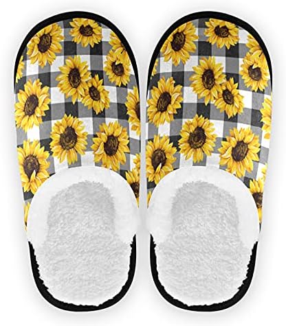 Yellow Sunflower Soft House Slippers Shoes Buffalo Check Plaid Spa Slippers House Shoes Slippers Non-Slip Home Shoes M for Men Woman