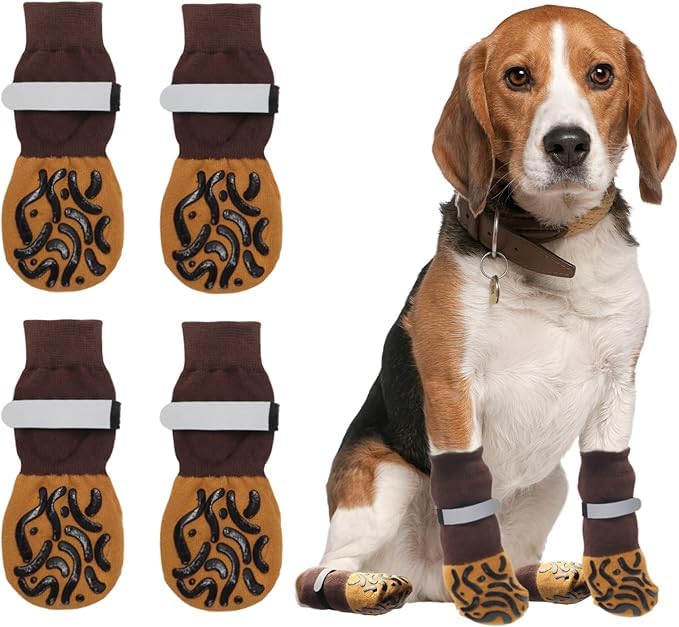 Image of KUTKUT 4Pcs Non Slip Dog Socks with Grippers Prevent from Licking Paws, Anti-Slip Medium Dogs Grip Socks for Senior Dogs on Hardwood Floor (Size:- S: L*W: 14cm*5cm)