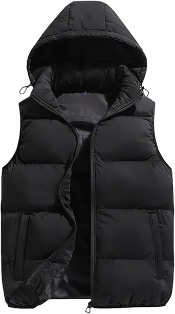 Mens Hooded Puffer Vest Casual Quilted Sleeveless Jacket Fashion Oversized Solid Color Coats Winter Padded Ski Vests