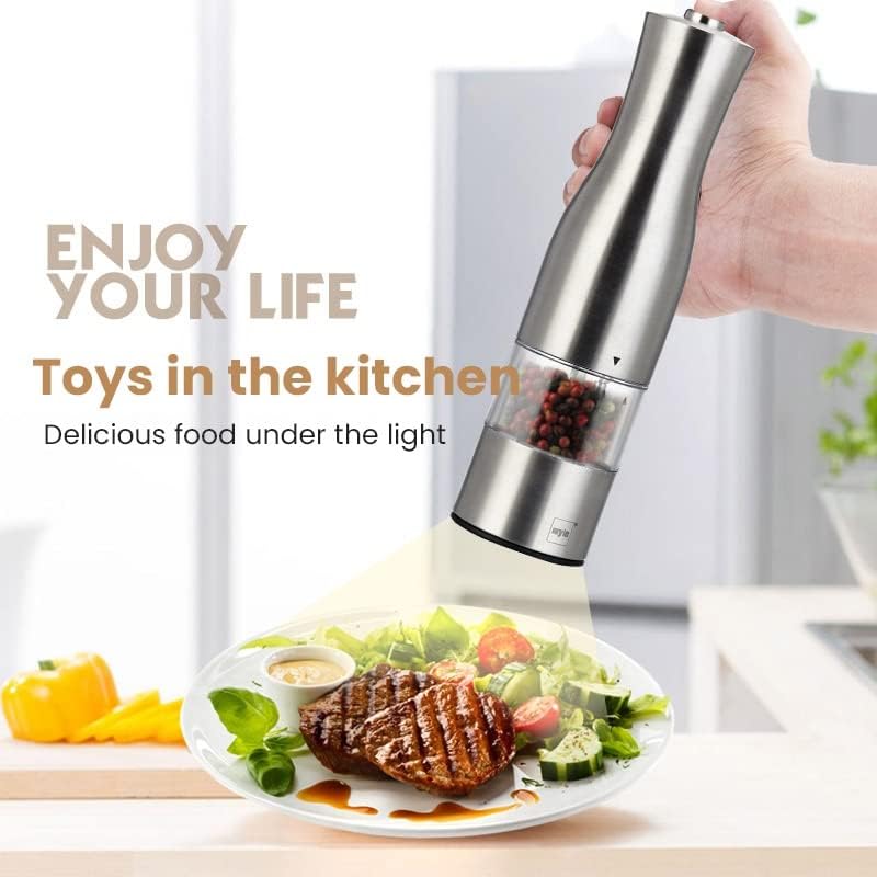 Electric Pepper Mill Stainless Steel Salt Pepper Grinder with LED Light Automatic Spice Mill Kitchen Tool