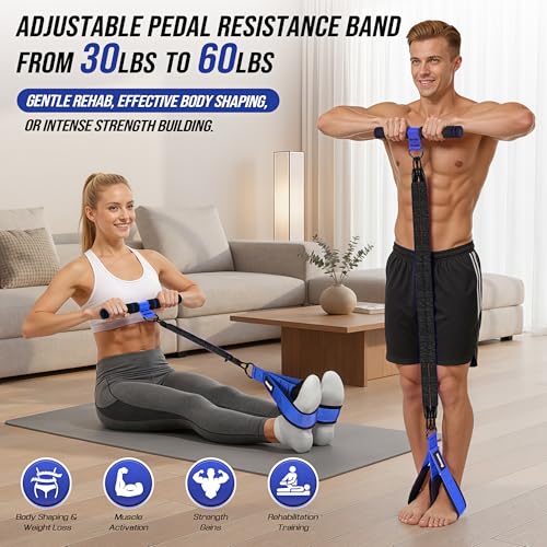 Image of Upgrade Pedal Resistance Band with Handle, Adjustable Tube Foot Pedal Device Puller Exercise Bands, for Abs Arm Leg Waist Workout, Core Pilates, Sit Up Fitness Equipment for Full Body Training