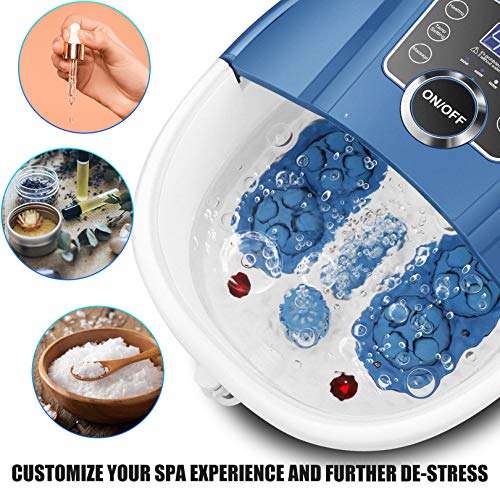 Foot Bath Spa Massager with Heat Bubbles, Heated Foot Spa with Motorized Shiatsu Massage Rollers, Foot Care Pedicure spa Machine with Time & Temperature Control