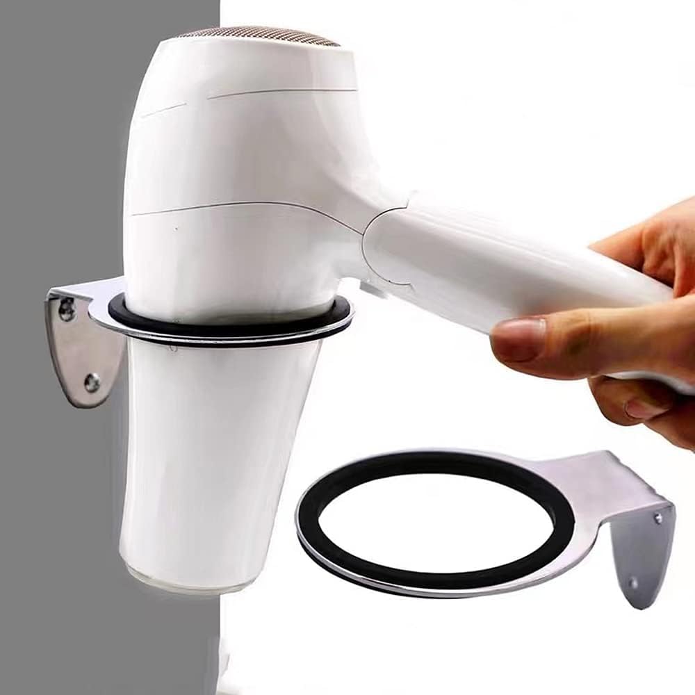 Hair Dryer Wall Mount Holder, Stainless Steel Bathroom Organizer, 4.92 x 4.92 inches, Black