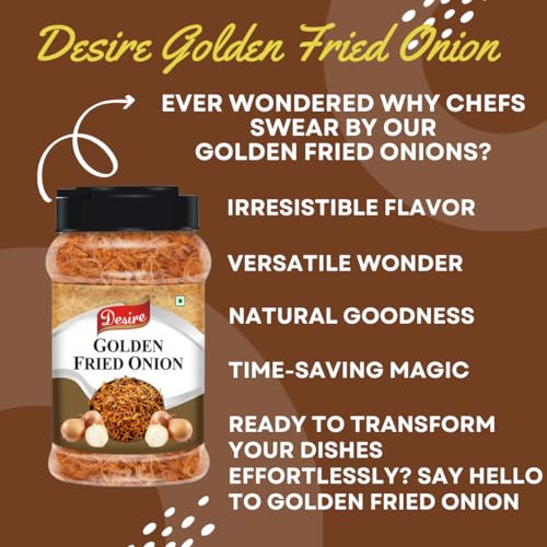 Image of Desire Golden Fried Onion 500g | Pack of 2 in Jar Flakes |Birista | Fried Pyaz Used for Biryani,gravies, Indian Curries