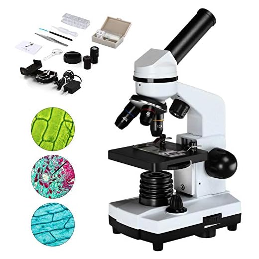Binocular Microscopes for Students, Elikliv 40X-1600X Biological Compound Microscope with 2 Oculars and 3 Objectives, LED Lights, Slides, Built-in Relay Lens