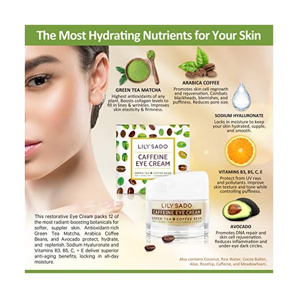 LILY-SADO-Caffeine-Eye-Cream-Potent-Anti-Aging-Skin-Repair-Eye-Gel-with-Green-Tea-Matcha-Arabica-Coffee-Vitamins-C-B5-E-Collagen-Peptides-Reduces-Wrinkles-Under-eye-Circles LILY SADO TEA+C™ CAFFEINE EYE CREAM - Anti-Aging Vegan Natural Eye Repair Moisturizer w Arabica Coffee Beans & Green Tea Matcha - Prevents Under-eye Wrinkles, Puffiness, Eye Bags