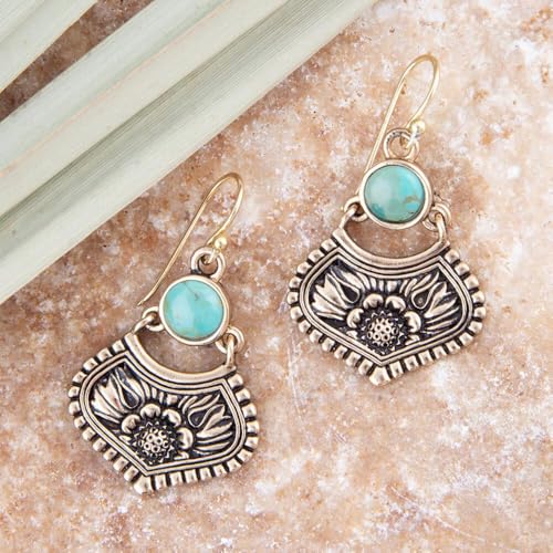 Barse Jewelry Blue Turquoise Flourish Golden Drop Earrings3