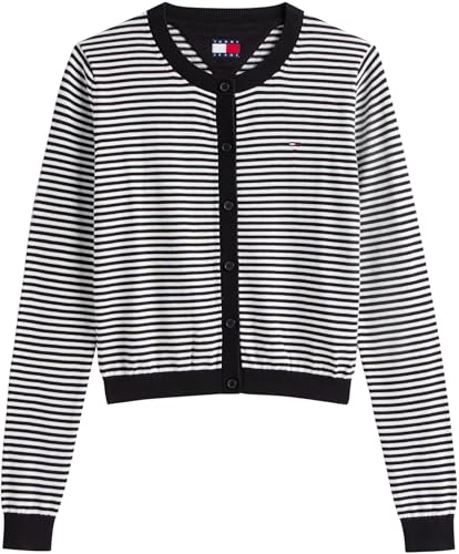 Tommy Jeans Damen Strickjacke Cardigan Essential Crew Neck mit Knopfleiste, Mehrfarbig (Black Stripe 02), XXS – Ansicht 5