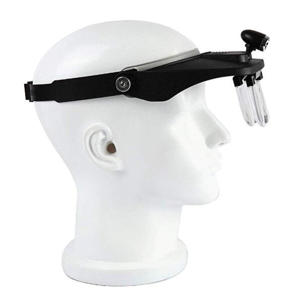 4 Linsen 1,2X, 1,8X, 2,5X, 3,5X Lupe, LED-Licht, Freisprech-Stirnband, Lupenlampe, Stirnband, Brille, Lupe, Lesebrille mit 2 LED-Leuchten, Brillen Magni (Farbe: A) charitable