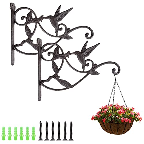 SEISSO 2 Pack Hanging Plant Bracket, Iron Hummingbird Plant Hanger Decor, Vintage Heavy Duty Plant Hanger Hook for Flower Basket, Bird Feeder, Wind Chime, Lanterns