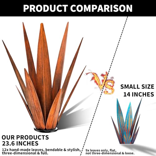 Image of KODIBO 24 inch Metal Agave Plant Outdoor Decor, Large Garden Sculpture, Rusty