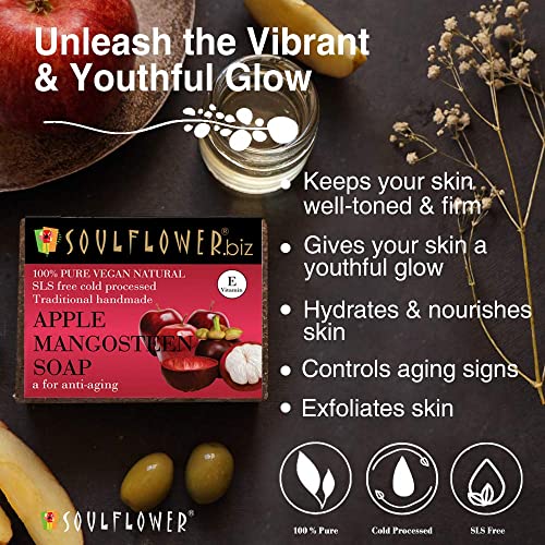 Image of Soulflower Apple Mangosteen Soap Handmade, 100% Pure, Natural & Cold processed Grade 1 BIS Standard Premium & Luxurious Soap with Essential Oils, Exotic Herbs & Aroma, 150g