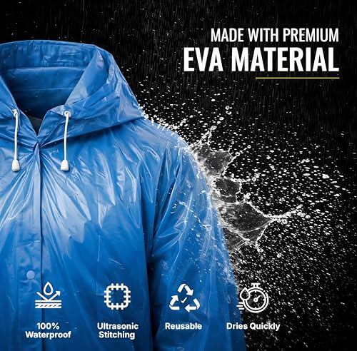 Image of Unisex Hooded Raincoat, Waterproof Long Rain Jacket, Multiple Colours, Reusable