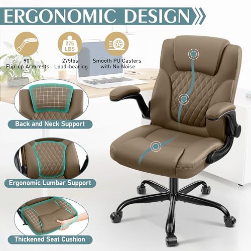 Image of Leather Office Chair, PU Home Computer Desk Chairs with Ergonomic Back Support, 360Swivel Free,Small Gaming Chair with Wheels and Adjustable Armrests, for Short People Use