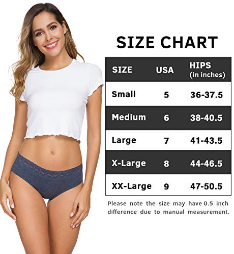 Aymeff Womens Underwear Cotton Bikini Panties Lace Soft Hipster Panty Ladies Stretch Full Briefs 5 Pack #TOP5