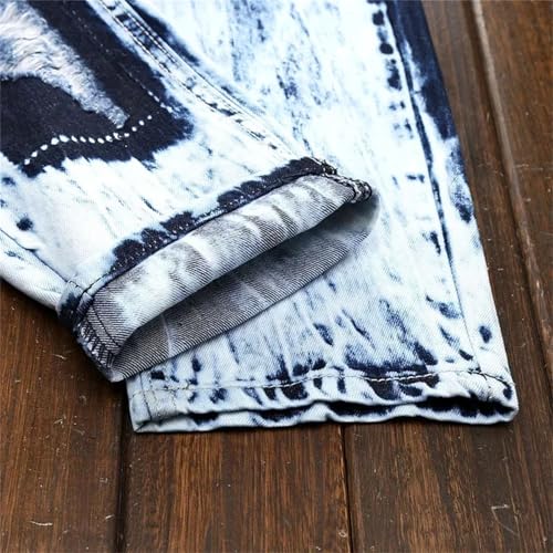 Men's Skinny Patchwork Ripped Jeans (Without Belt) Slim Fashion High Street Motorcycle Denim Pants4