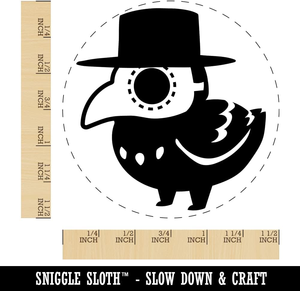 Cute Chibi Raven with Plague Doctor Mask Self-Inking Rubber Stamp Ink Stamper for Stamping Crafting Planners - 1-1/2 Inch Large - Red Ink