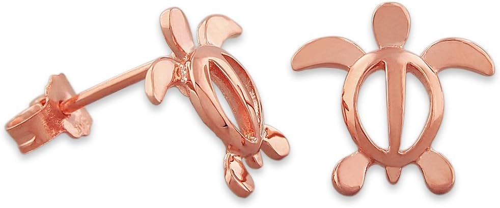 Rose Gold Plated Sterling Silver Small Turtle Stud Earrings