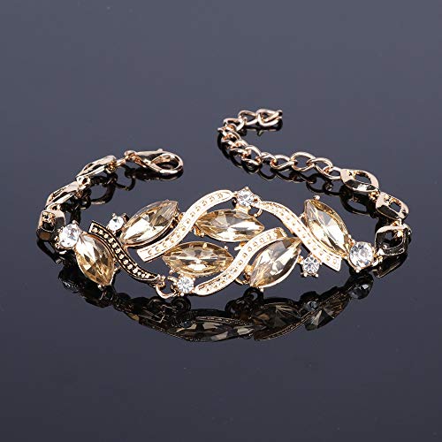 Bridal Costume Jewelry Sets Crystal Choker Necklace Earrings Ring Bracelet Set For Wedding Party Dress With Gift Box (Champagne) #TOP5