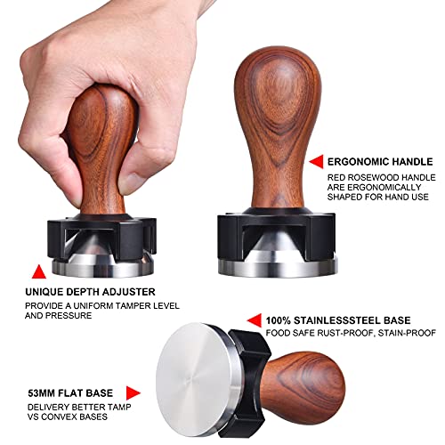 Image of 53mm Espresso Calibrated Tamper Fits 54mm Portafilter, Pavant Calibrated Coffee Tamper with Depth Adjuster, Stainless Steel Flat Base, Professional Barista Espresso Hand Tamper