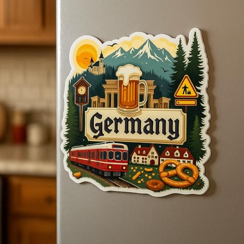 Image of Naxon Germany Country Theme Souvenir Wooden Refrigerator Stylish Fridge Magnet - Fridge Decoration Magnet for Kitchen & Home Decor | Perfect Souvenir Gift | Size 3x3 Inches | Pack of 1