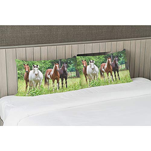 Ekobla Throw Pillow Cover Horses Brown White Horse Animal Print Group Wildlife Green Leaves Trees Nature Decor Lumbar Pillow Case Cushion For Sofa Couch Bed Standard Queen Size 20X30 Inch #TOP3