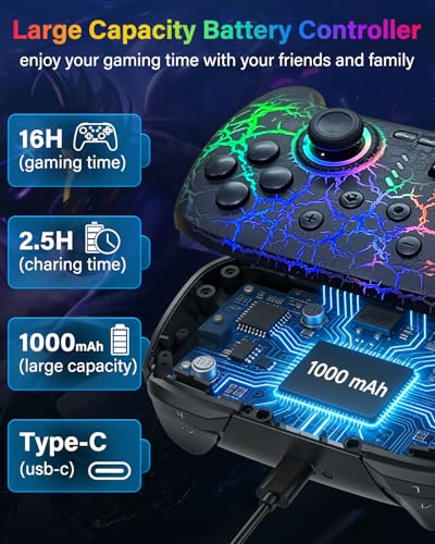 Image of Switch Controller Compatible with Switch /Switch Lite /OLED /PC, Programmable Wireless Switch Controller with 10 LED Light, 6-Axis Motion, Turbo, Vibration, One-Key Wake Up & Pairing, 1000mAh Battery, Flame