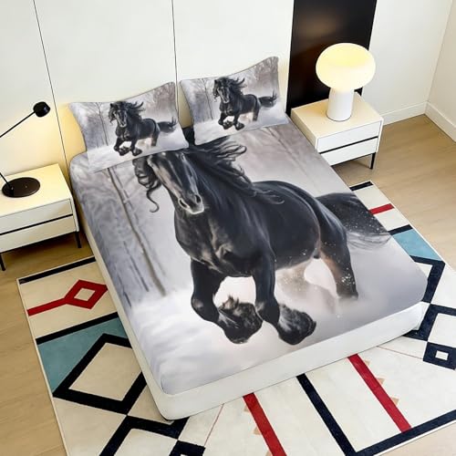 Drap-Housse Cheval Noir 140x200x25cm en Microfibre Imperméable - 6
