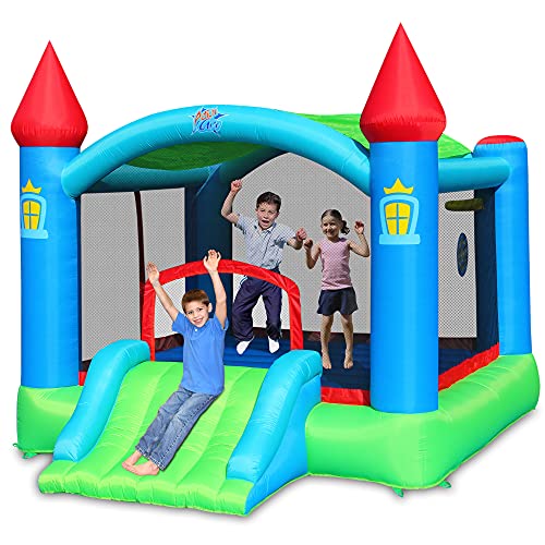 Action Air Bounce House, Outdoor Inflatable Bouncer with Blower, 12.8'Lx10.4'Wx9'H (ft), Extra Large Jumping Area and Removable Sunroof, Slide Bouncy Castle for Party, for Kids (9445)