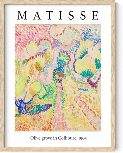 Henri Matisse Olive Grove in Collioure 1905 Wall Art Fauvism Scenery 12x16 Inch Oak Wood Beige Framed French Exhibition Poster Style Nature Print for Bathroom