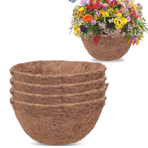 Hanging Basket Liner Natural Round Coconut Fiber Replacement Liners Natural Coco Fiber Liners for Round and Trough Hanging Baskets for Indoor Outdoor Garden Porch & Balcony Planter (4PCS 12)