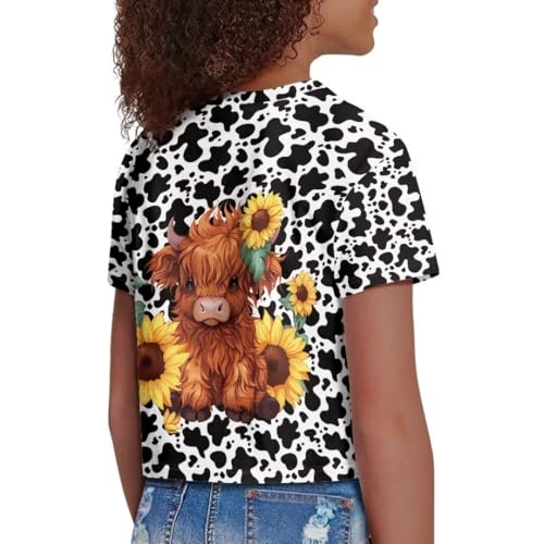 Image of Girl Crop Top Shirts for Summer Cute T Shirts Short Sleeve Tees for Kids 5-16