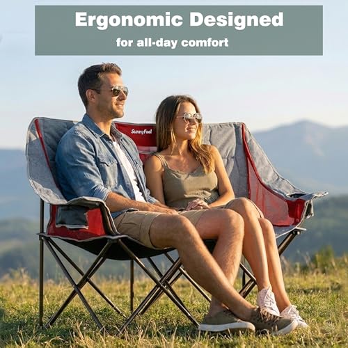 Image of SUNNYFEEL Folding Double Camping Chair Oversized Loveseat for Adults