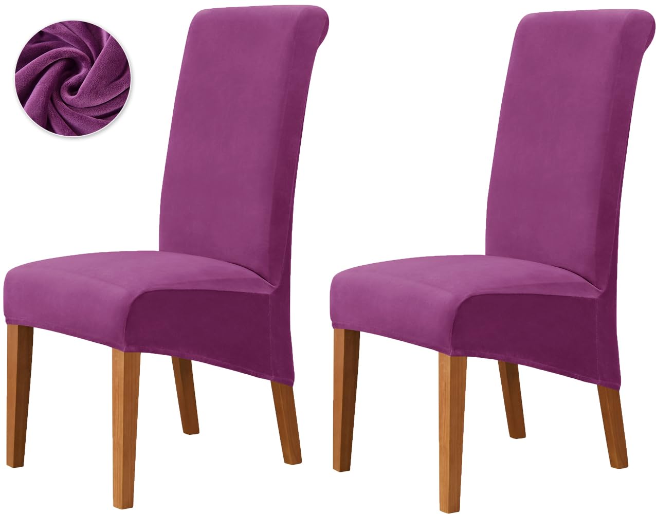 Deisy Dee Stretch XL/Oversized Extra Large Velvet Dining Room Chair Covers for Kitchen Dining，Removable Washable Chair Protectors Slipcovers (Purple,