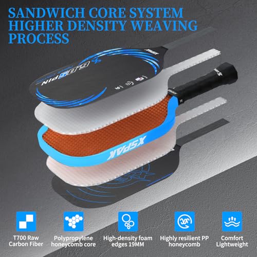 Image of XS XSPAK Carbon Fiber Pickleball Paddle - Tournament Edition - World Champion Surface Technology Options Pickleball Racket - USAPA Polypropylene Honeycomb Paddle with Cushion Comfort Grip