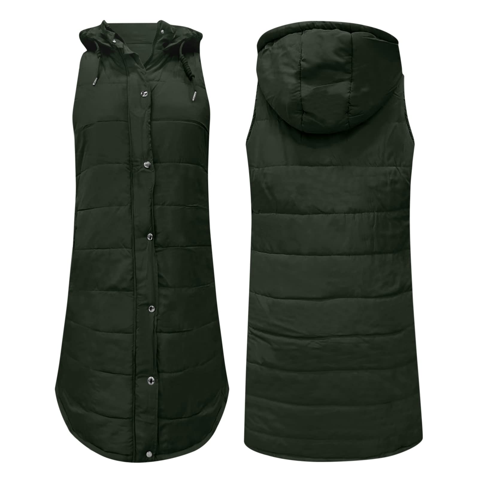 Chaleco largo para mujer con capucha – Abrigo largo de invierno cálido con capucha sin mangas chaleco acolchado para mujer ligero chaleco acolchado para exteriores con bolsillos chaleco
