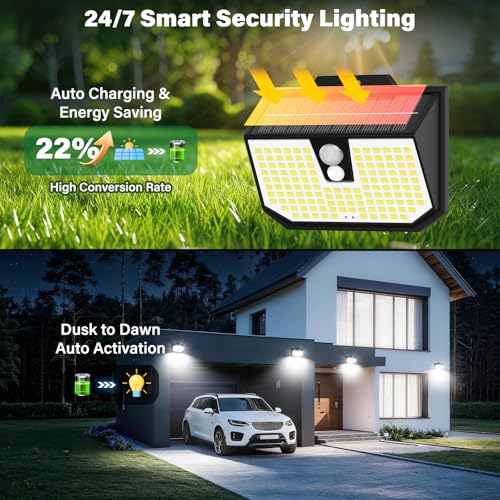 Yolsunes Solarlampen für Außen mit Bewegungsmelder，132 LED Kaltweiß 2 Stück