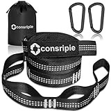 Consripie Hängematte Befestigung 2er Pack - 3m x 2,5cm Hängematten Aufhängung Gurte mit Schwerlast Karabiner & 18 Bandschlinge -Tragfähigkeit 300KG- Hängematte Camping Outdoor Reise Schaukel Baum