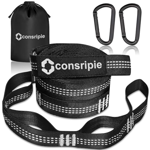 Consripie Hängematte Befestigung 2er Pack - 3m x 2 5cm Hängematten Aufhängung Gurte mit Schwerlast Karabiner & 18 Bandschlinge -Tragfähigkeit 300KG- Hängematte Camping Outdoor Reise Schaukel Baum