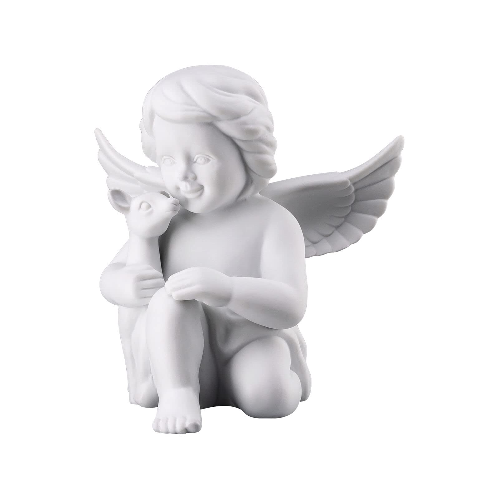 Rosenthal Anioł duży z Bambi biały matowy – figurka porcelanowa, tematyka kolekcjonerska, Wielkanoc 2023, figurka dekoracyjna, kolekcjonerski, anioł porcelanowy, jeleń, Ø 12,7 cm – wys. 13,9 cm