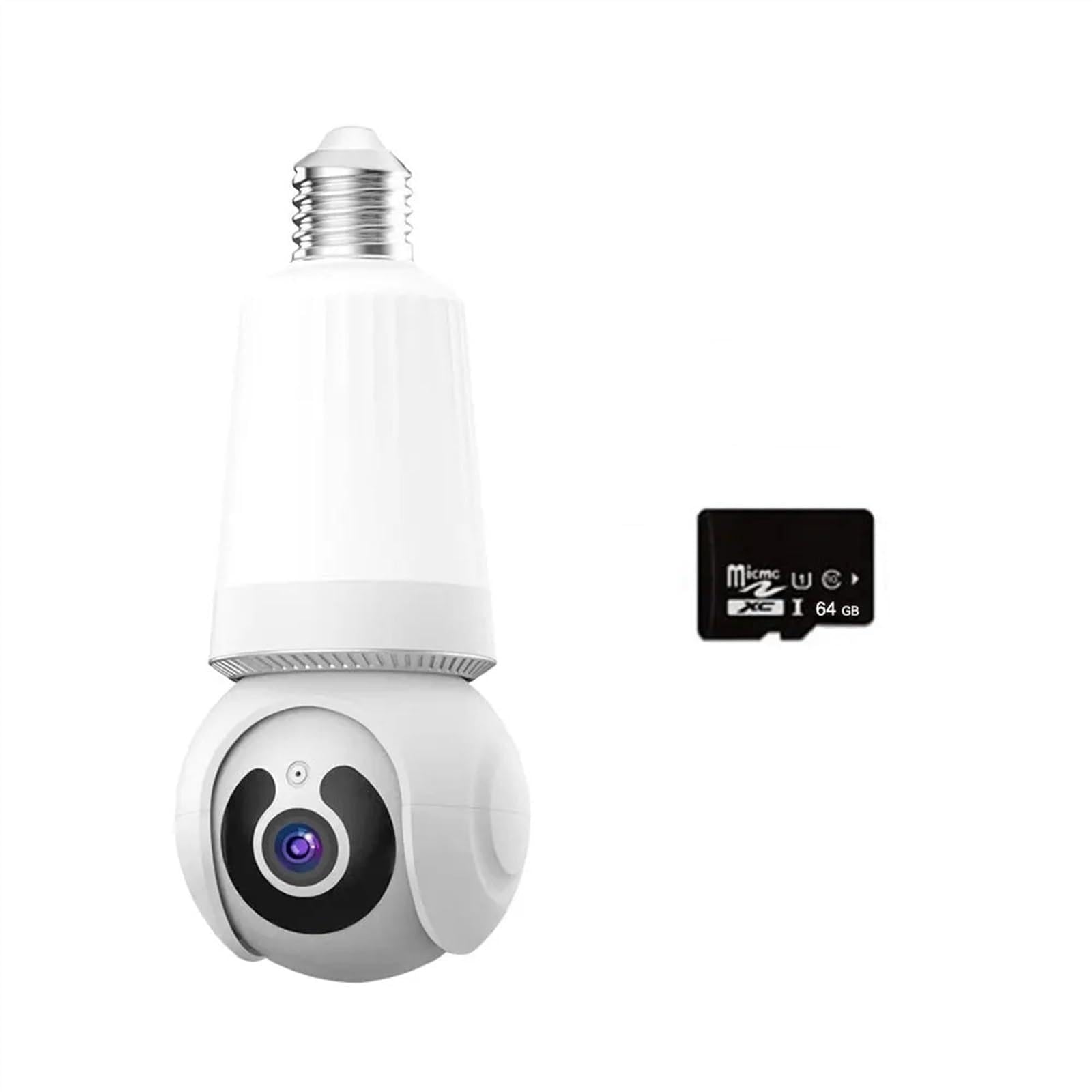 Telecamera di sicurezza, Lampadina for interni Telecamera IP Visione notturna a colori automatica Monitor di sicurezza wireless CCTV intelligente con supporto E27(1MP Add 64G Card)